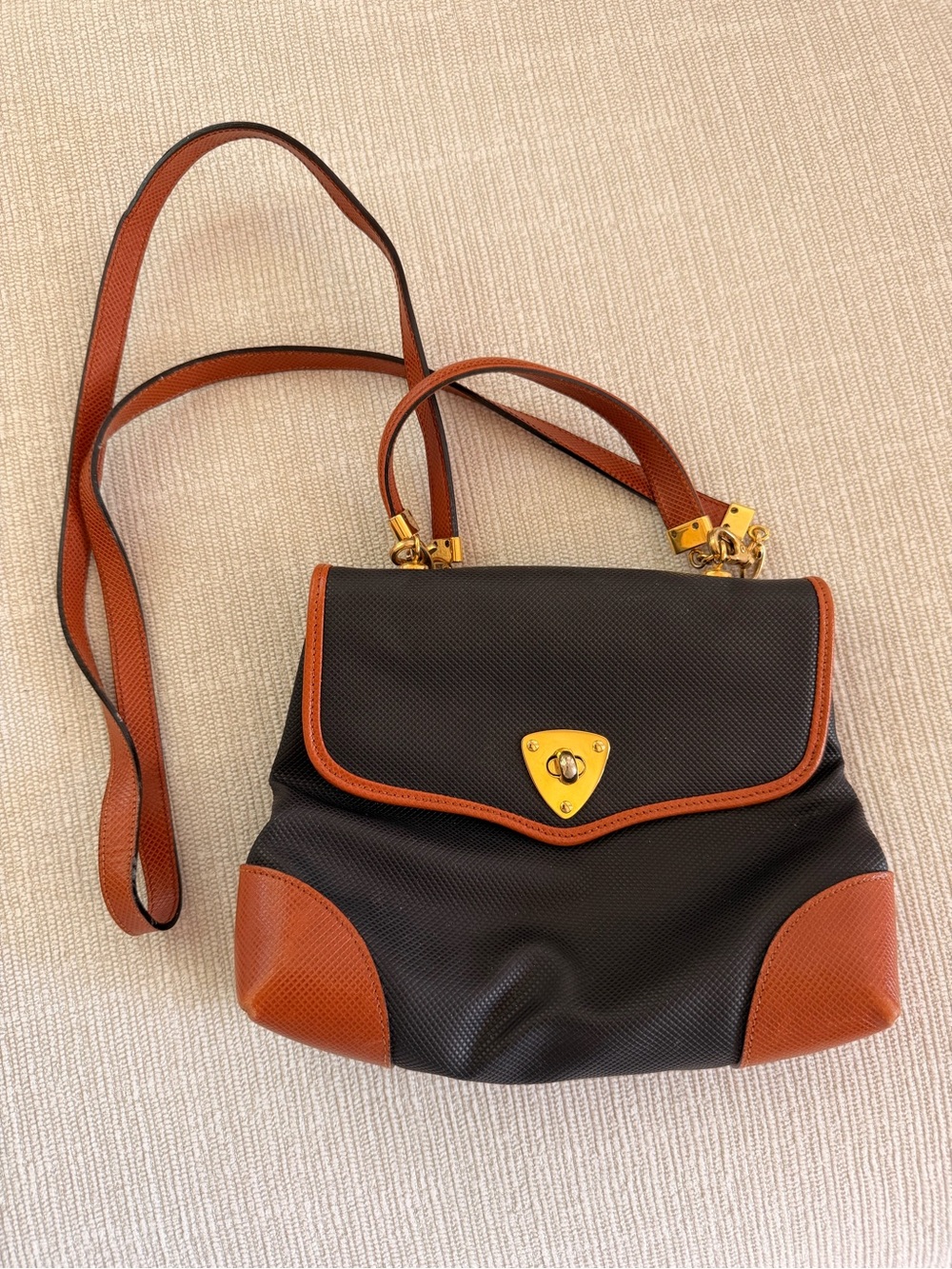 Black and Brown Two-Tone Women's Shoulder Bag with Gold Hardware Leather
